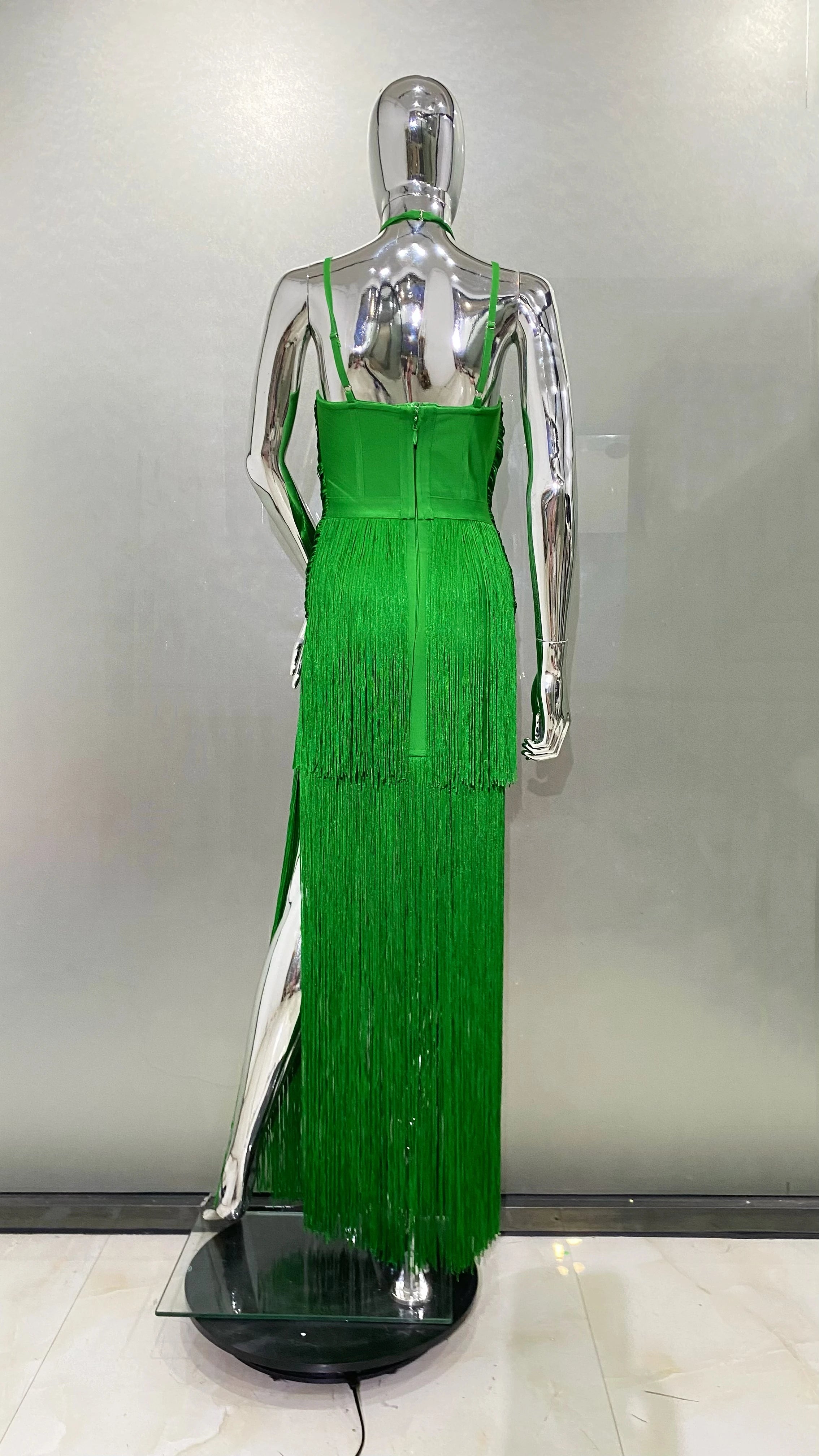 STOCK High Quality Super Shining Diamond Tassel Sexy V-Neck Mini Dress Fashion Woman Birthday Party Outfit Performance Costume