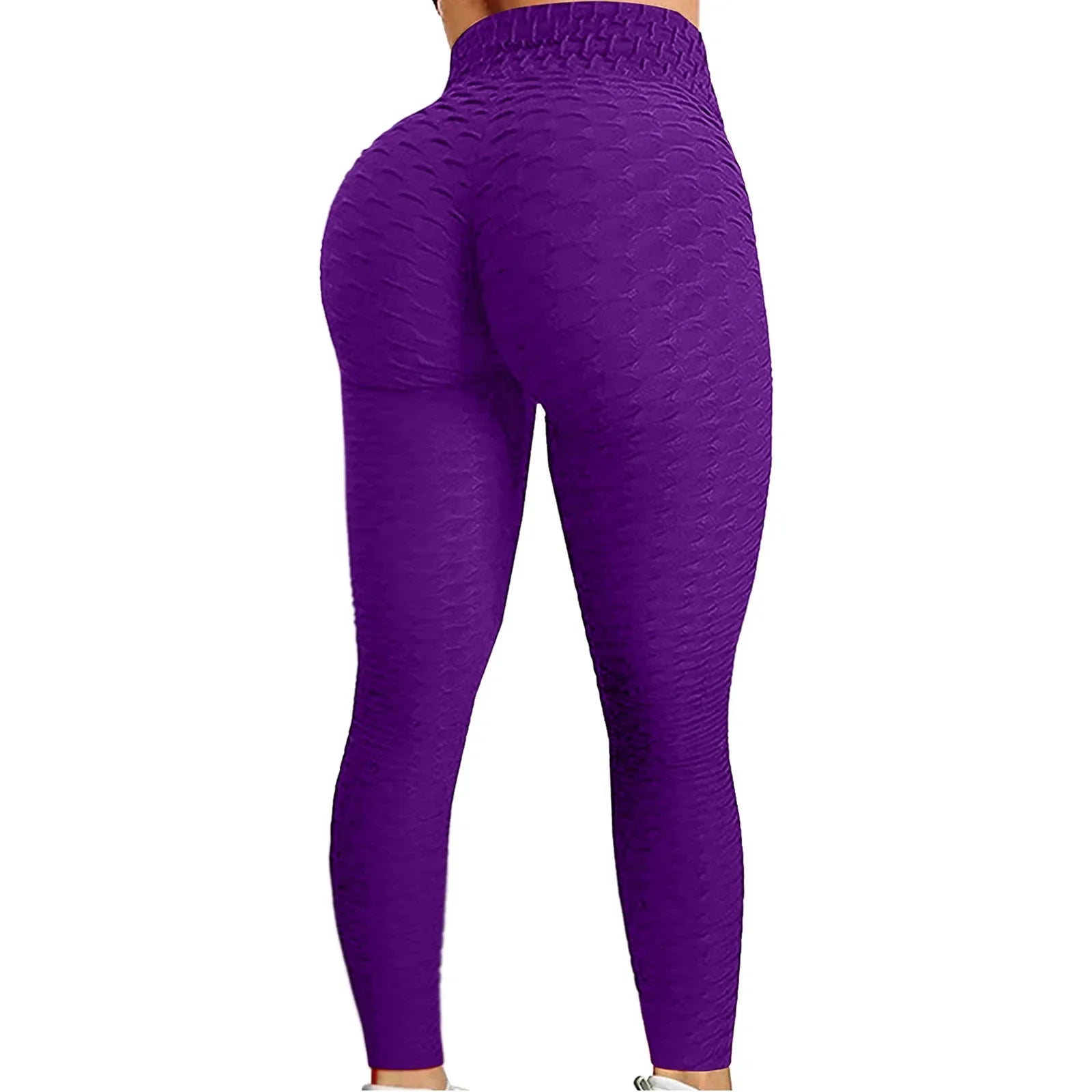 Women's Bubble Hip Lifting Exercise Fitness Running High Waist Yoga Pants Purple