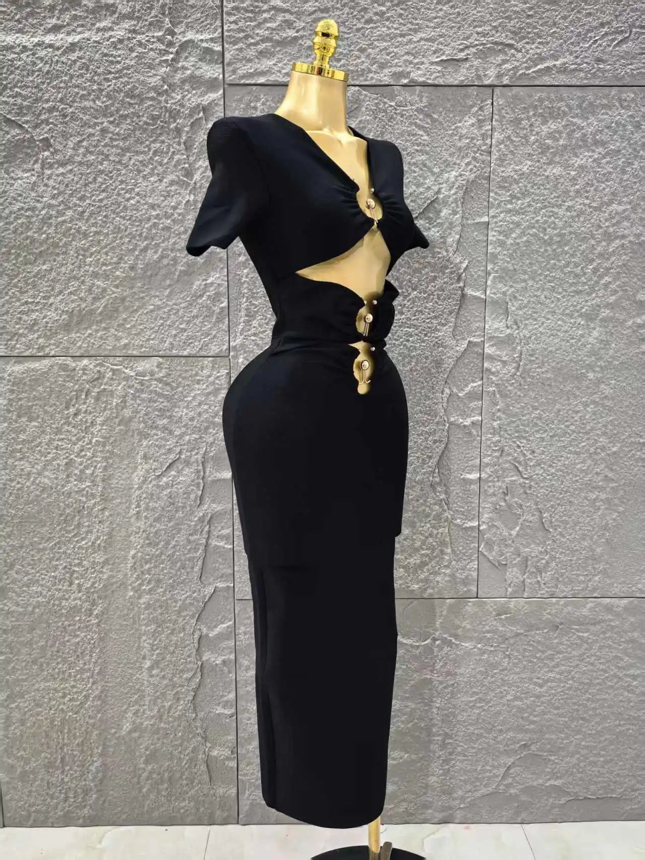 High Quality Women Sexy Short Sleeve Keyholes Bodycon Long Bandage Dress Nightclub Party Birthday Evening Outfit Vestido