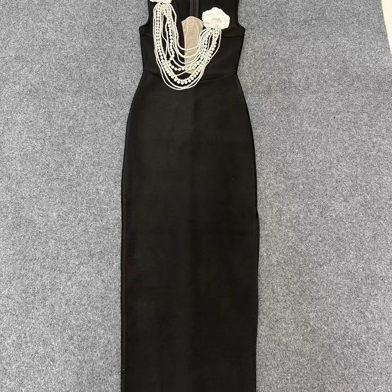 Arrival Women Sexy Sleeveless Pearl Beading Bodycon Bandage Long Dress Celebrate Evening Party Nightclub Outfit Vestido