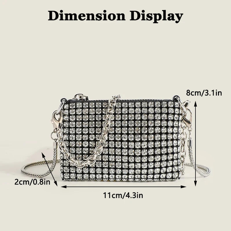 JIOMAY Small Designer Handbags for Women 2024 Rhinestones Purses for Lipstick Coin Card Party Chain Mini Evening Shoulder Bags