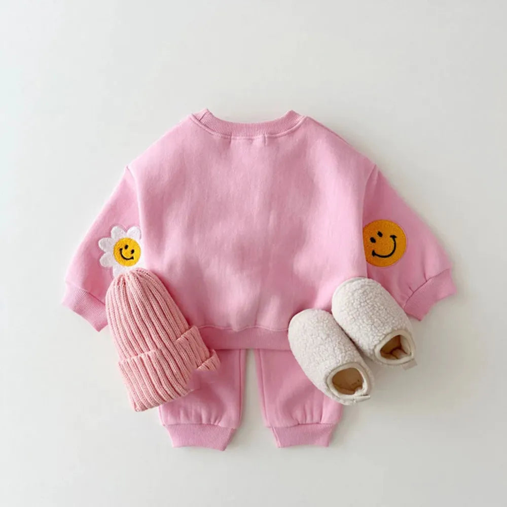 Korea Baby Boys Clothing Sets Spring Autumn Cotton Clothes Children Sweatshirt Baby Girls Pullover Tops+ Pant Suits 2PCS