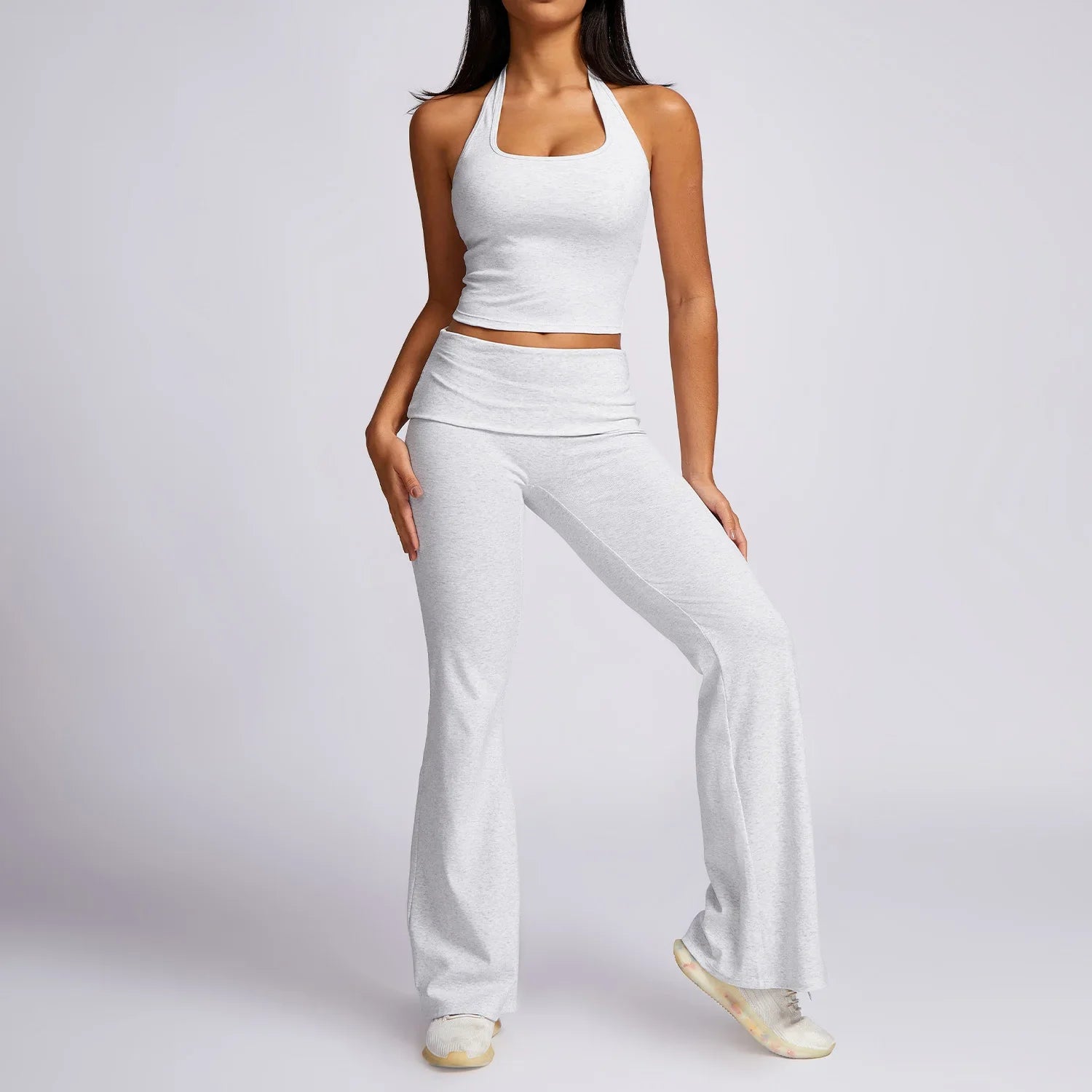 New Yoga Set Workout Clothes Fitness High Quality Suits Sports Bra High Waist Leggings 2 Piece Women High Stretch Gym Outfit white gray-3