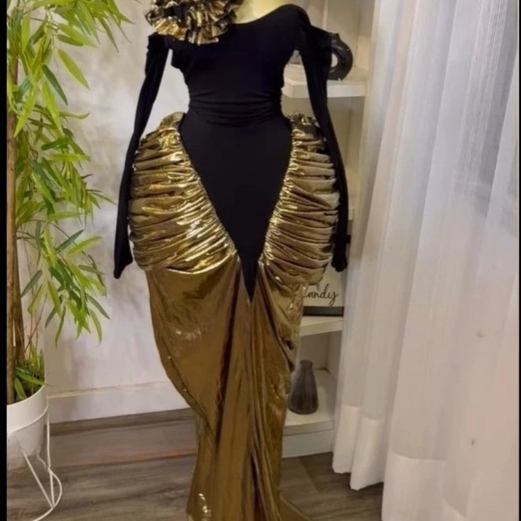 CM.YAYA Women Print Patchwork Stacked Ruched Long Sleeve Bodycon Midi Maxi Long Dress 2025 Birthday Vacation Sexy Party Dresses