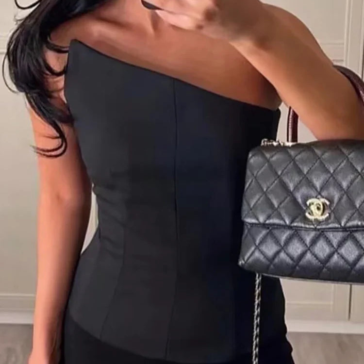 Stylish Women Elegant Cropped Tank Tops Summer Fashion Ladies Vintage Chic Slim Black Top Party Girls Sexy Tanks black CHINA