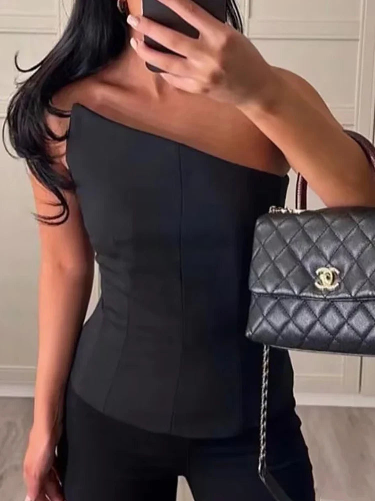 Stylish Women Elegant Cropped Tank Tops Summer Fashion Ladies Vintage Chic Slim Black Top Party Girls Sexy Tanks black CHINA