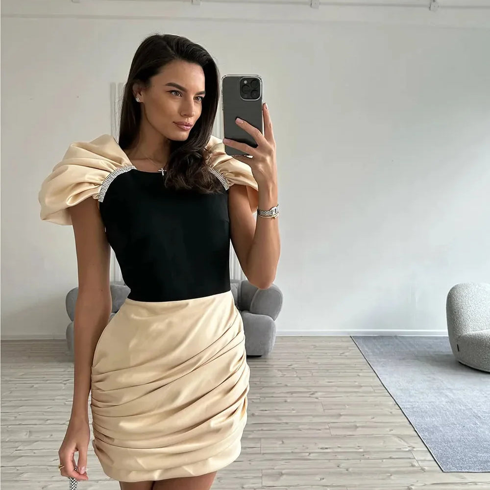 Fashion Women Puff Sleeve Sexy Square Collar Bodycon Mini Dress Celebrate Birthday Party Cocktail Dress Vestido