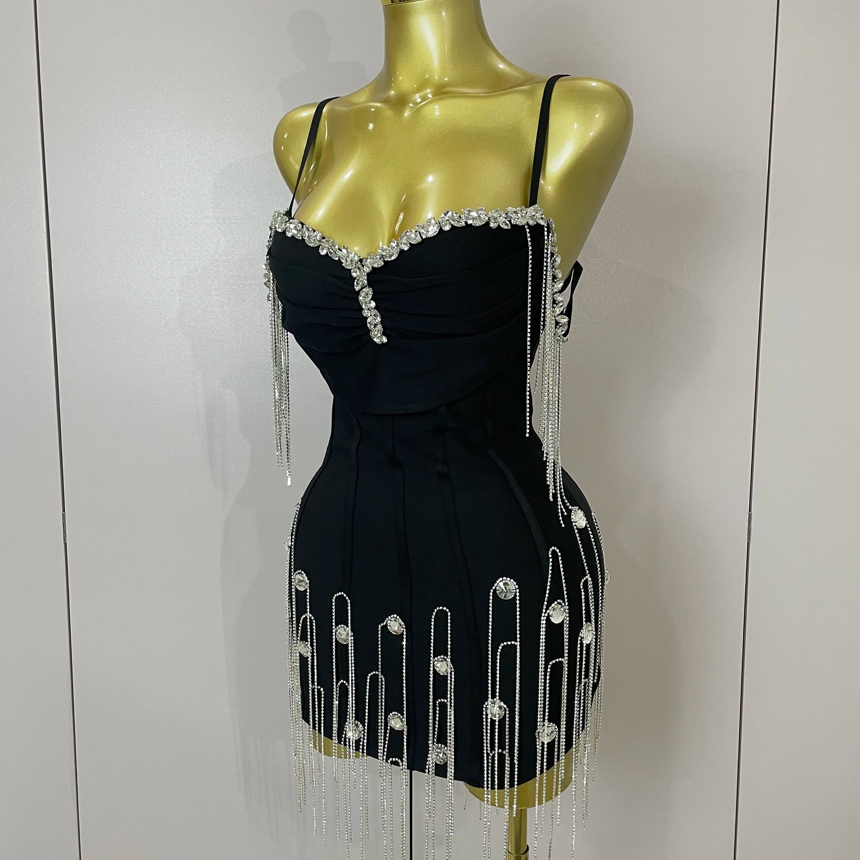 Sexy Backless Spaghetti Strap Black Sleeveless Bodycon Bandage Dress Women Elegant Prom Gown Club Evening Party Birthday Dresses