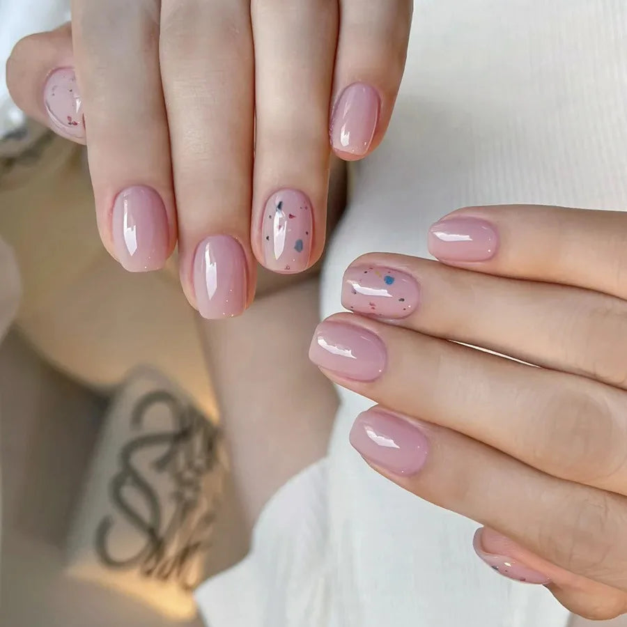 24pcs/set short Medium square fake nails for women gradient nude pink flowers french almond summer tips press on false nail art