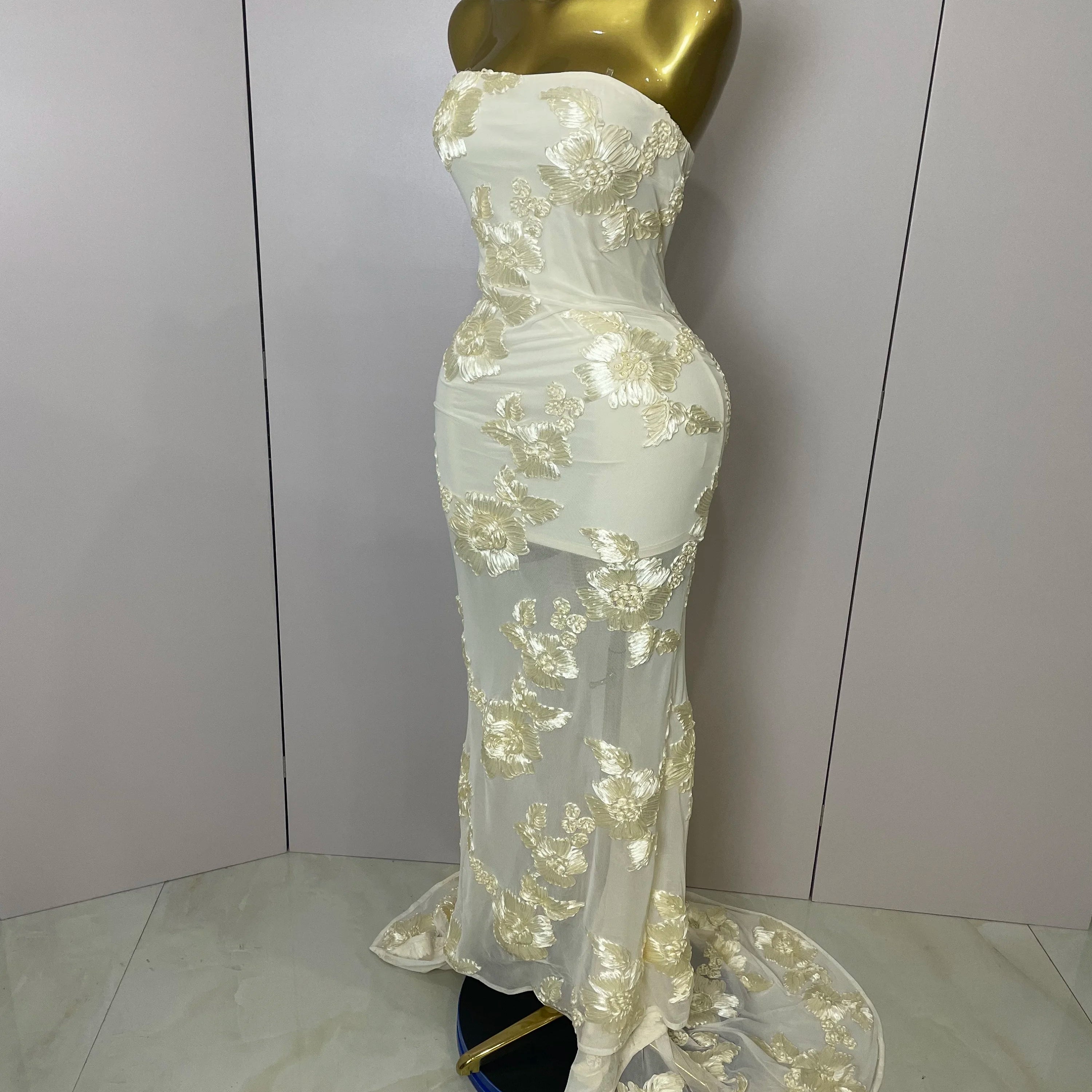 2025 New Top Quality Women Sexy Strapless Embroidery Floor-length Maxi Dress Celebrate Evening Party Prom Cocktail Outfit