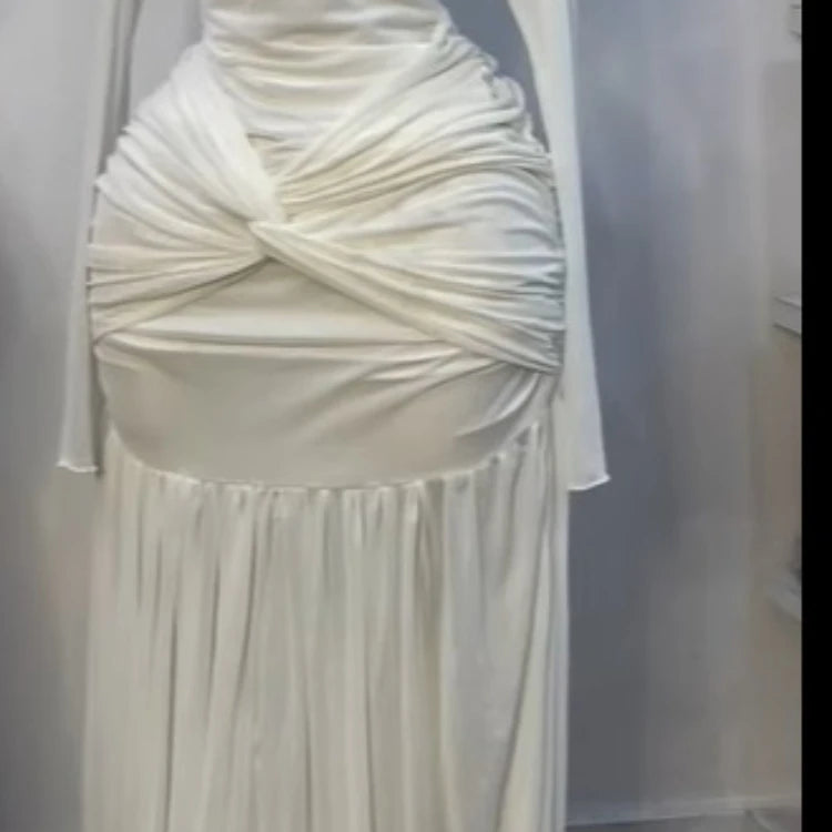 CM.YAYA Women Stacked Ruched Draped High Split Pleated Maxi Long Bodycon Dress 2025 Holiday Birthday Club Party Evening Dresses