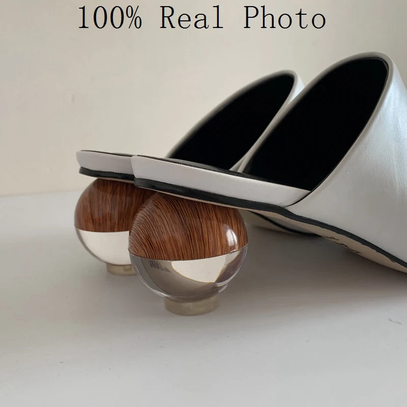 SIMLOVEYO Women Slippers Leather Shoes Pointed Toe Heels Sheepskin Summer Pantoufle Brand A1678