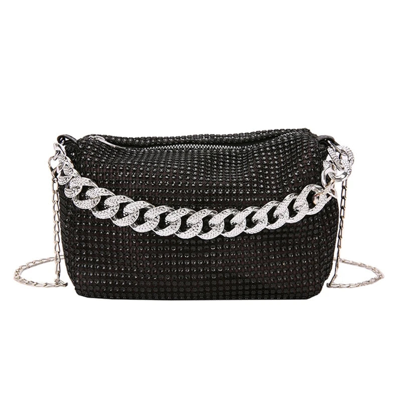 Rhinestone Crossbody Bag Handbag Women Evening Bag Sparkling Handbag for Masquerades Party Black