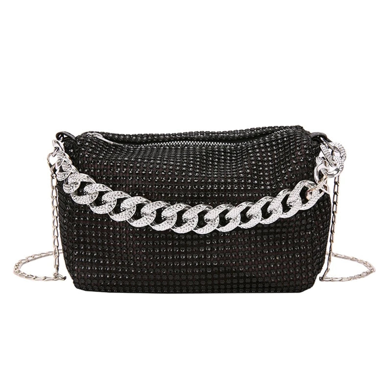 Rhinestone Crossbody Bag Handbag Women Evening Bag Sparkling Handbag for Masquerades Party Black