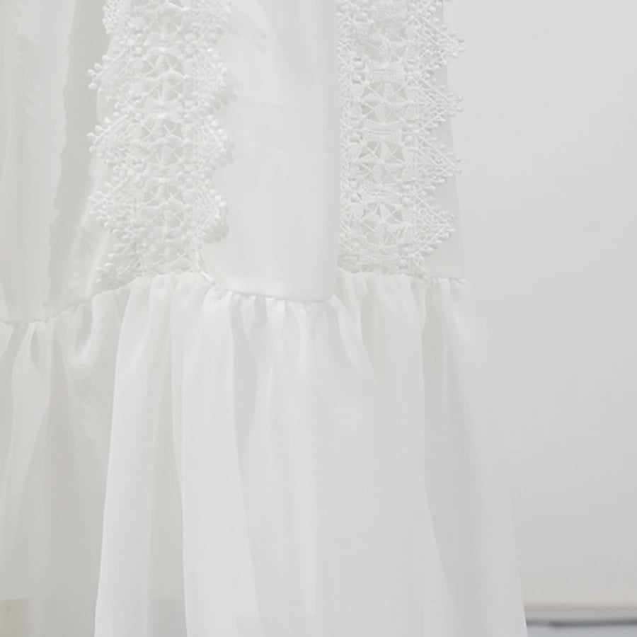 TWOTWINSTYLE White Spliced Lace Minimalist Dresses for Women V Neck Sleeveless Temperamnet Long Dress Female Fashion Clothes New