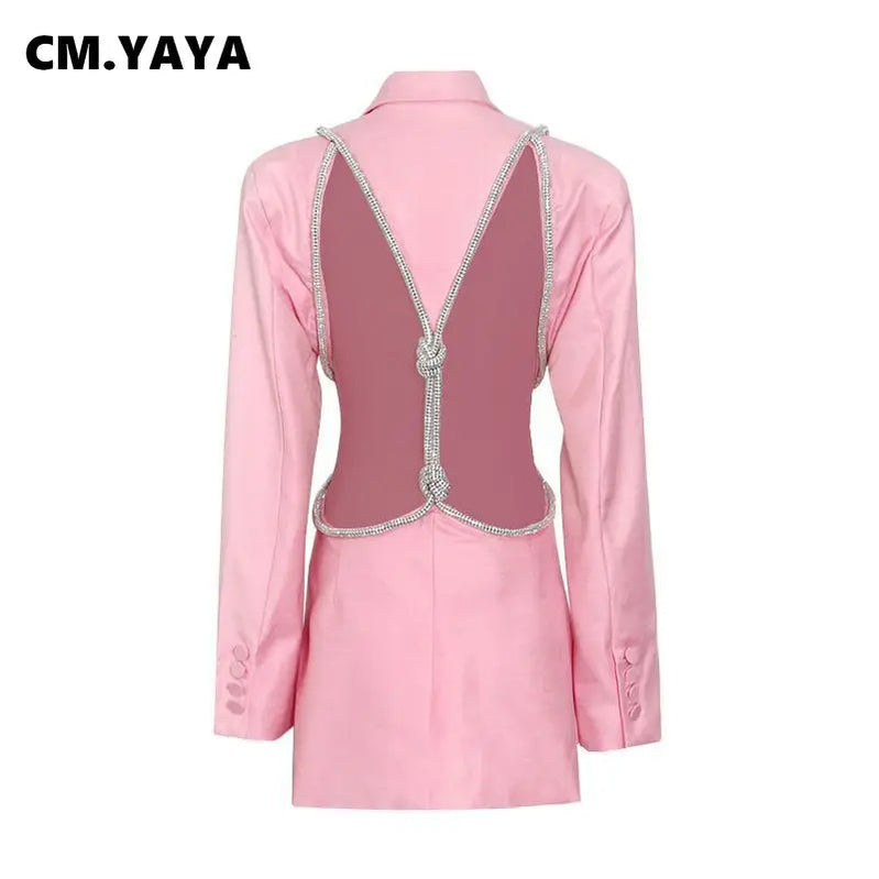 CM.YAYA Women Elegant Cutout Long Sleeve One Button Long Sleeve Notched Neck Blazer Street INS Splicing Blazers Outfits Tops
