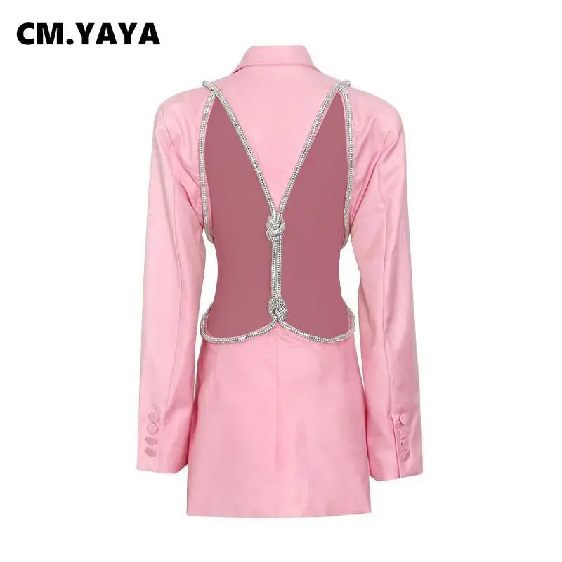 CM.YAYA Women Elegant Cutout Long Sleeve One Button Long Sleeve Notched Neck Blazer Street INS Splicing Blazers Outfits Tops