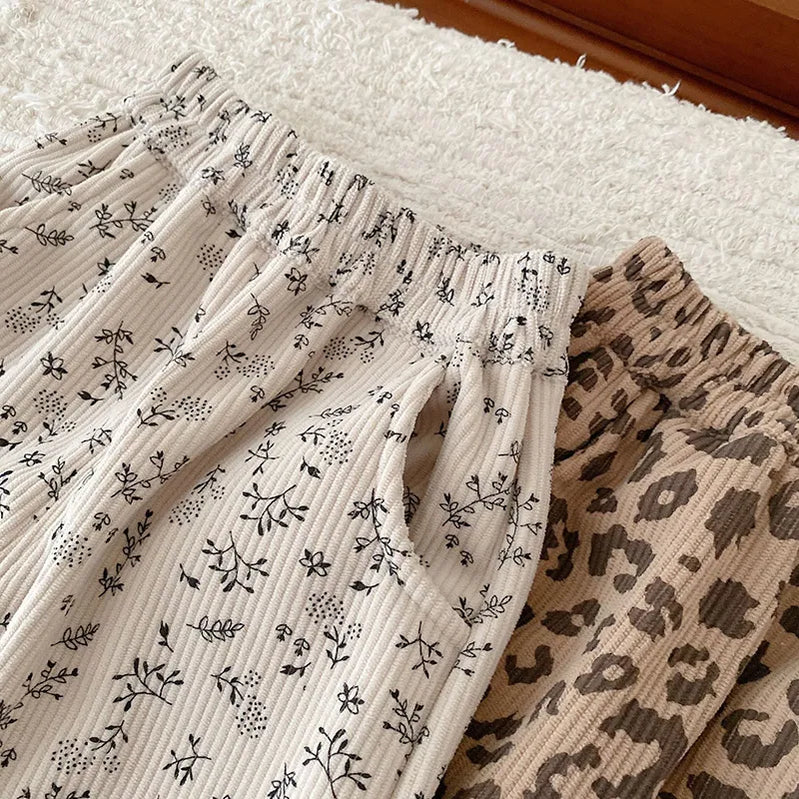 Winter Kids Pants Thicken Fur Lining Girls Trousers Warm Boys Pants