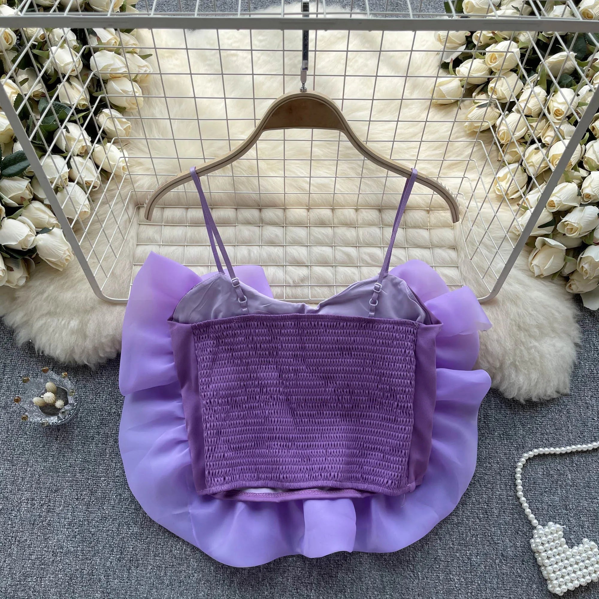 Chic Vintage Backless Corset Bustier Floral Pleated Tank Top Korean Fashion Summer Beach Women Sling Crop Top