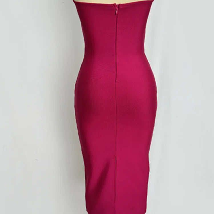 Women Summer Sexy Strapless Backless Hot Pink Black Sequined Midi Bandage Dress 2023 Knitted Elegant Evening Club Party Dress