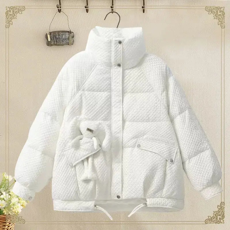 Korean Style Loose and Thickened Cotton Jacket Price Casual Wide Leg Pants Two-piece Elegant Women's Pants Set Winter Outfits only white jacket