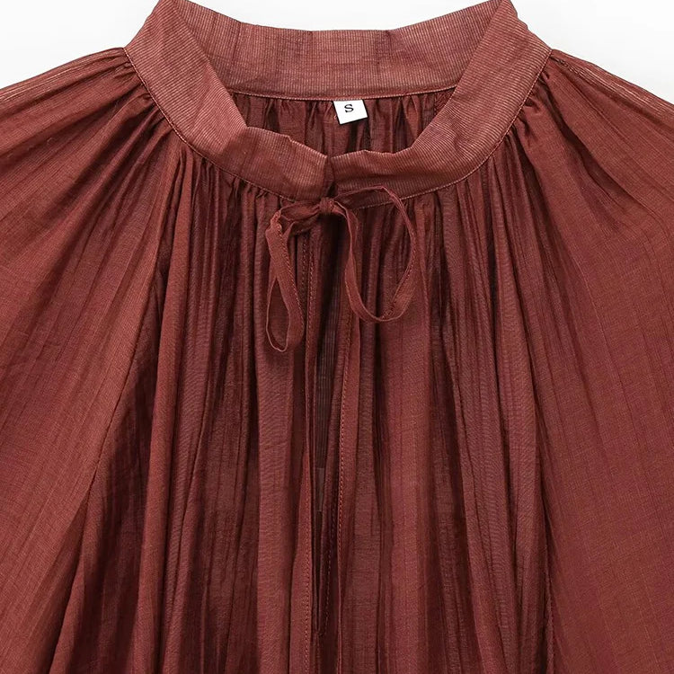 European and American style fashion all-match long-sleeved dress pleated new women's clothing ruffled tie waist dress