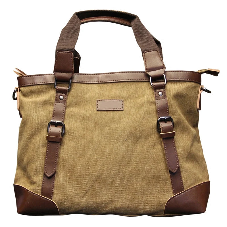 Khaki Casual Vintage Multifunction Soft Men's Canvas Travel Handbag Crossbody Shoulder Messenger Bag For Men
