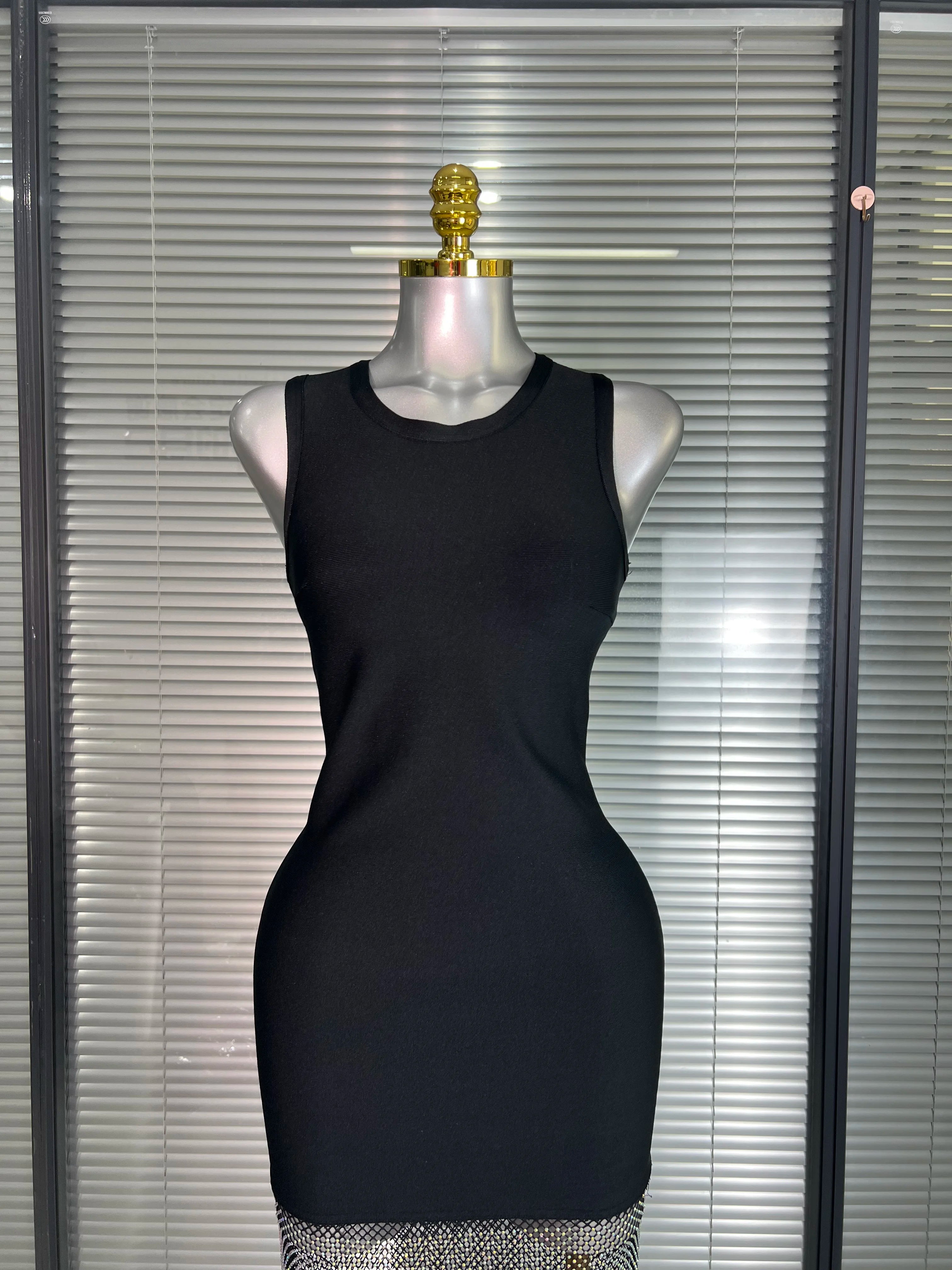 Summer New 2025 Women Black Tank Long Bodycon Bandage Dress Sparkly Shining Evening Party Dress Vestido