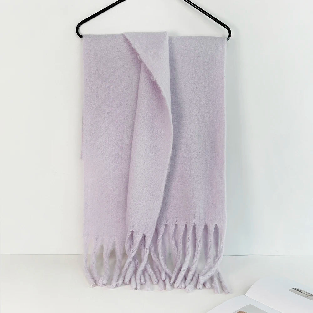 Winter Warm Scarf Women Girl Fashion Solid Color Shawl Stole Faux Cashmere Bandana for Lady 210*40cm Purple