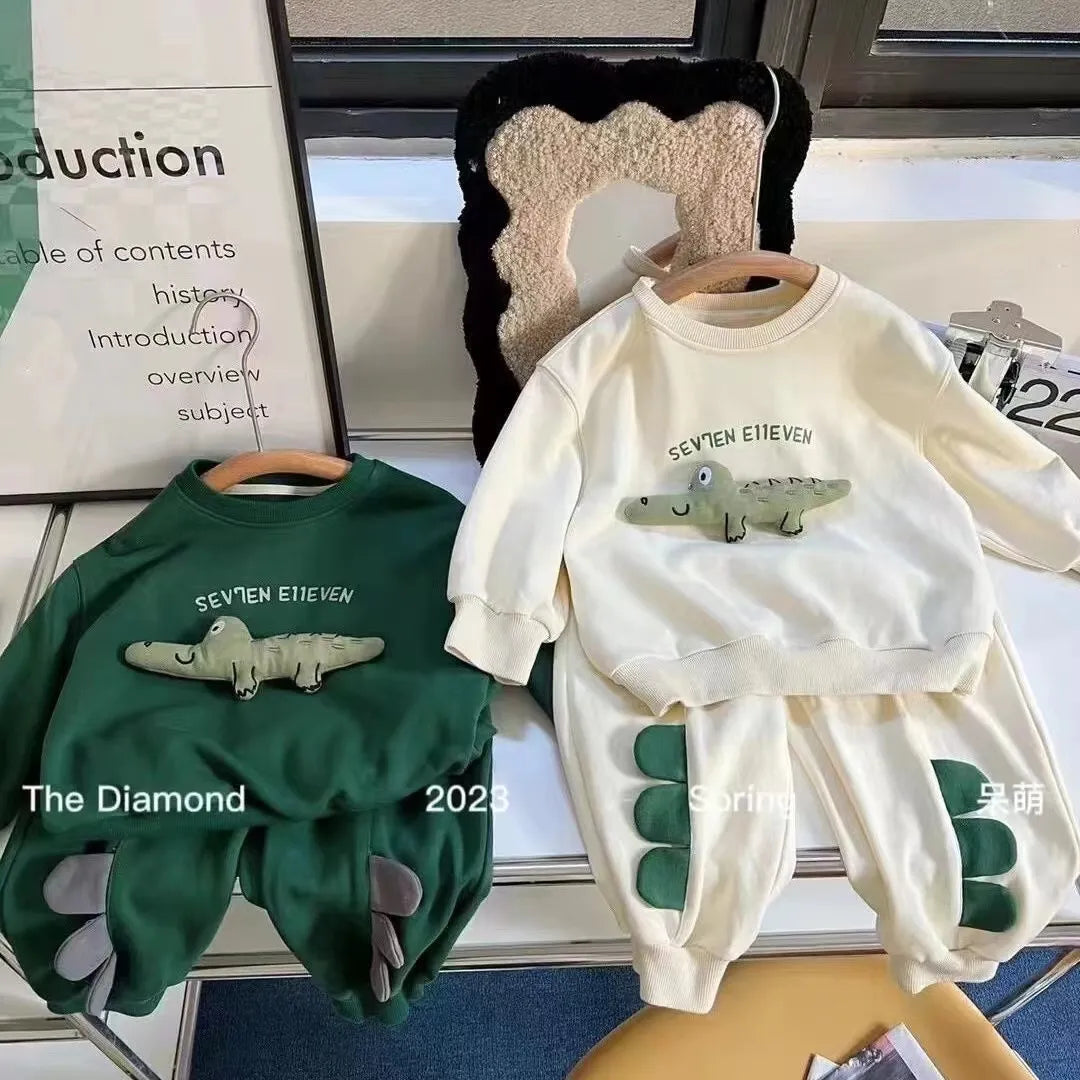 90-130cm Children's Spring Autumn Winter Cotton Set Boys Girls Cartoon Two Piece Set Korean Sweater +Pant Baby Clothes Outfits