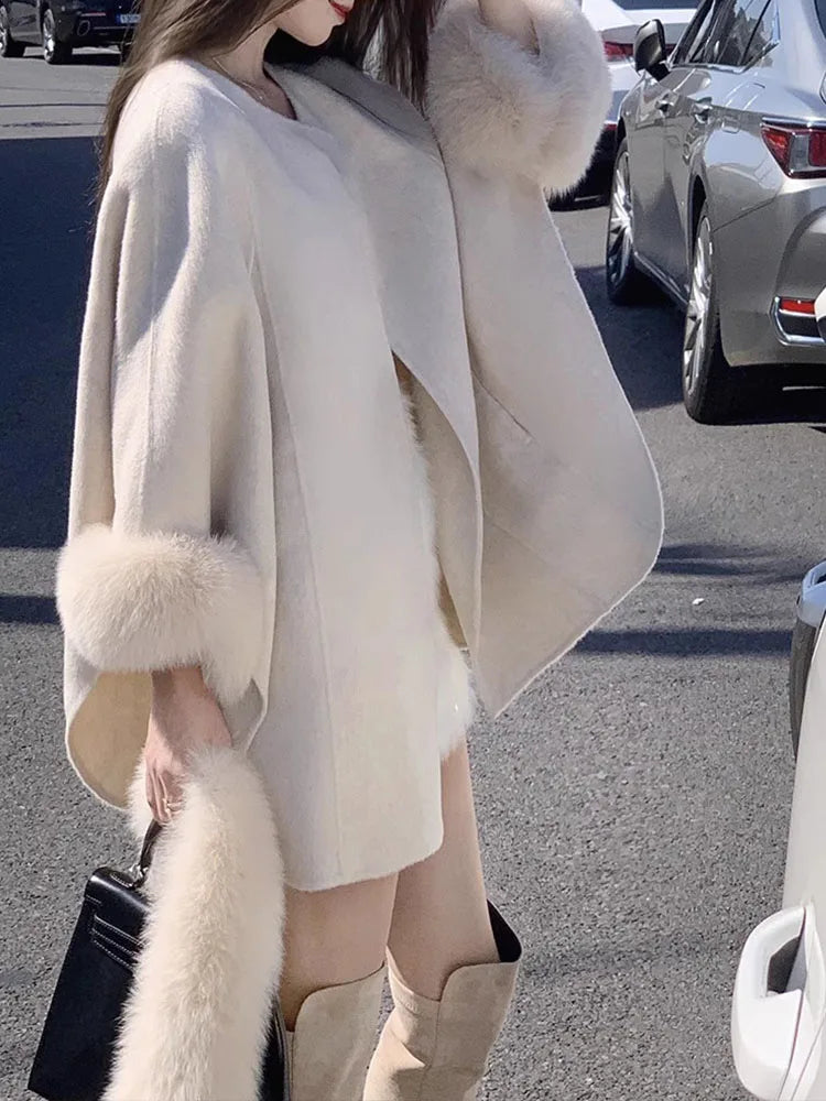 Elegant Women Woolen Coat Long Sleeve Korean Fashion Vintage Jackets Slim Solid Fairycore Autumn Winter Coats