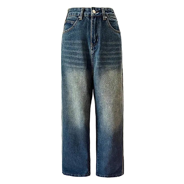 Korean Style Women's Vintage High Waist Streetwear Style Blue Jeans Pants Wide Leg Baggy Y2K Baggy Female Denim Trouser