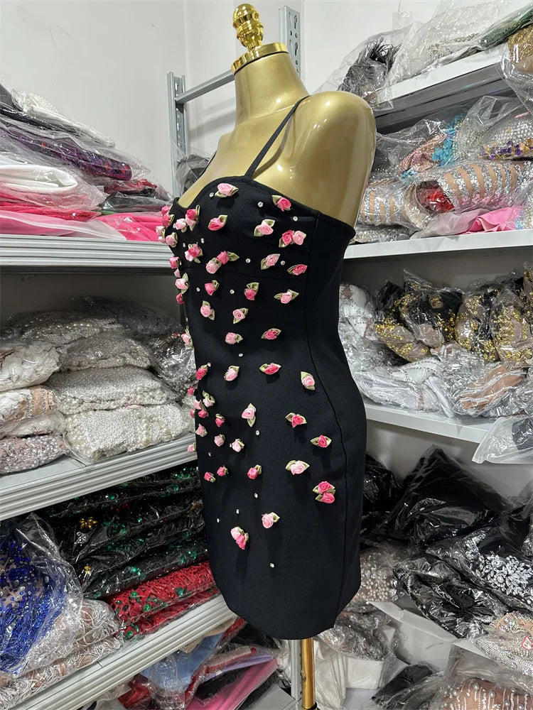 Women Sleeveless Sexy Strap Flowers Bodycon Bandage Mini Dress Celebrate Girls' Vacation Birthday Outfit