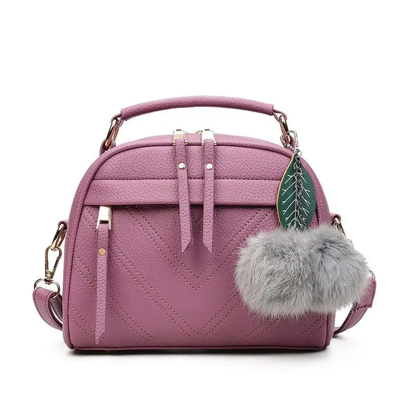 Women Messenger Bags PU Leather Handbag Inclined Shoulder Bag Women Crossbody Handbags Bag Ball Tassel Bag Purple