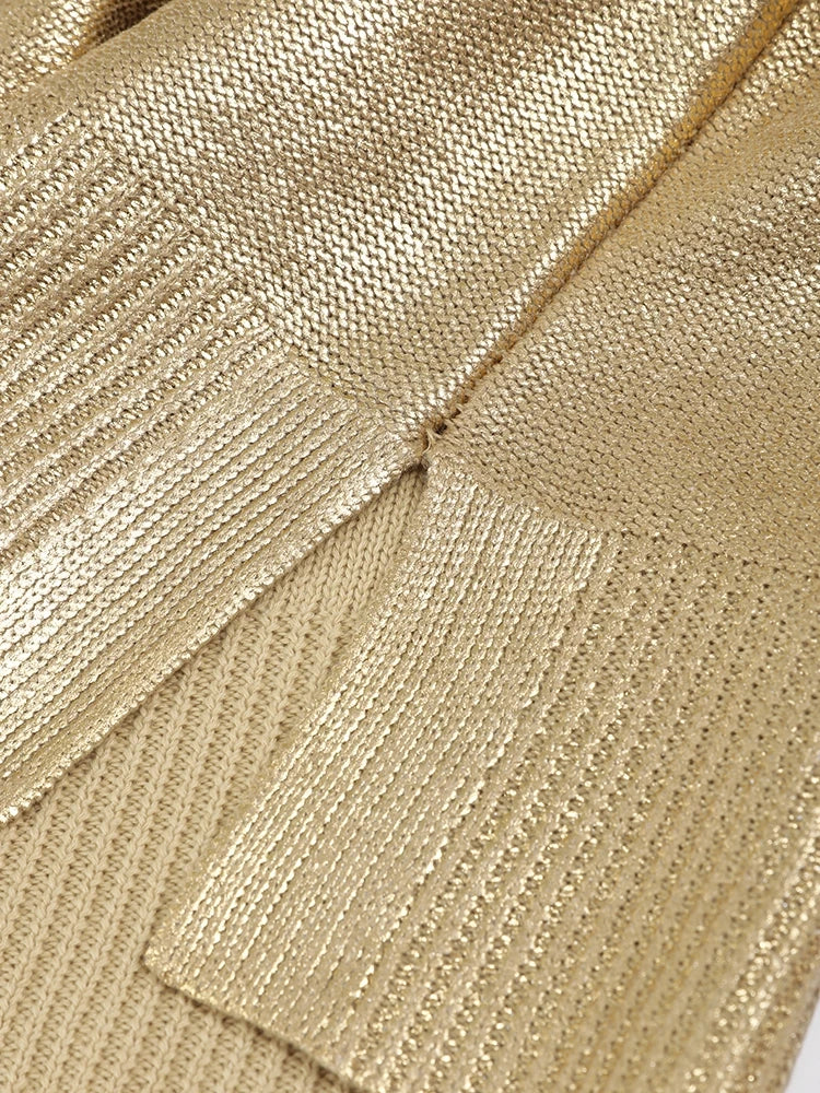 Women Solid O Neck Pullover Top Elegant Loose Long Sleeve Gold Sweatshirt Autumn Female Fashion Casual Shinny Outerwear