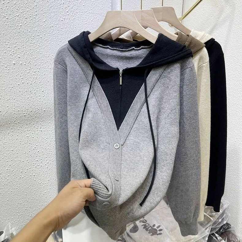 Autumn and winter hooded Maillard sweater sweater design casual loose long-sleeved shirt Joker tide. GRAY One Size