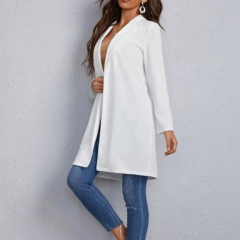 Autumn And Winter New Women's Coat Suit Fashion Commute Solid Color Long Sleeve Cardigan Long Suit Collar Coat