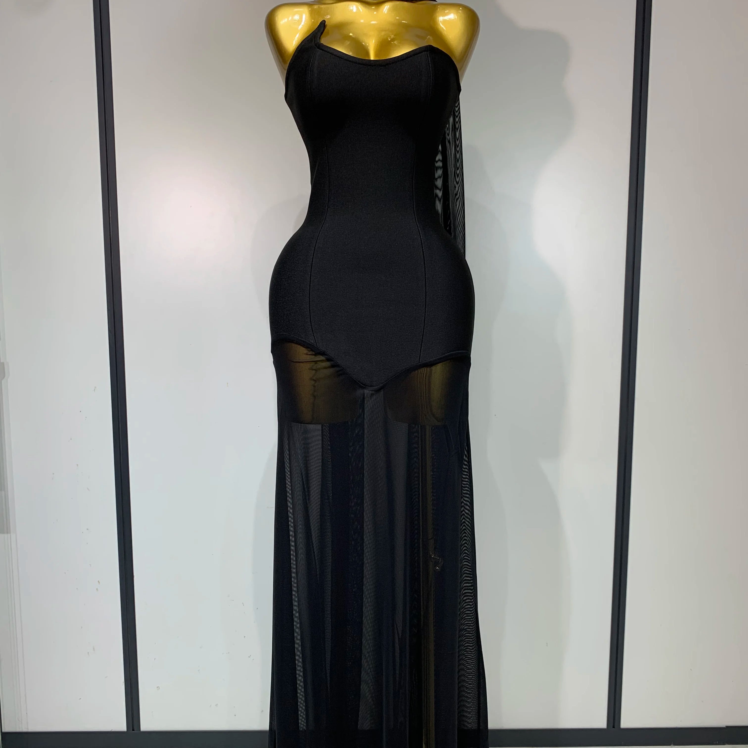 Women Sexy Strapless Mesh Patchwork Bandage Long Dress With Scarf 2025 Elegant Backless Maxi Dresses Celebrity Club Party Outfit