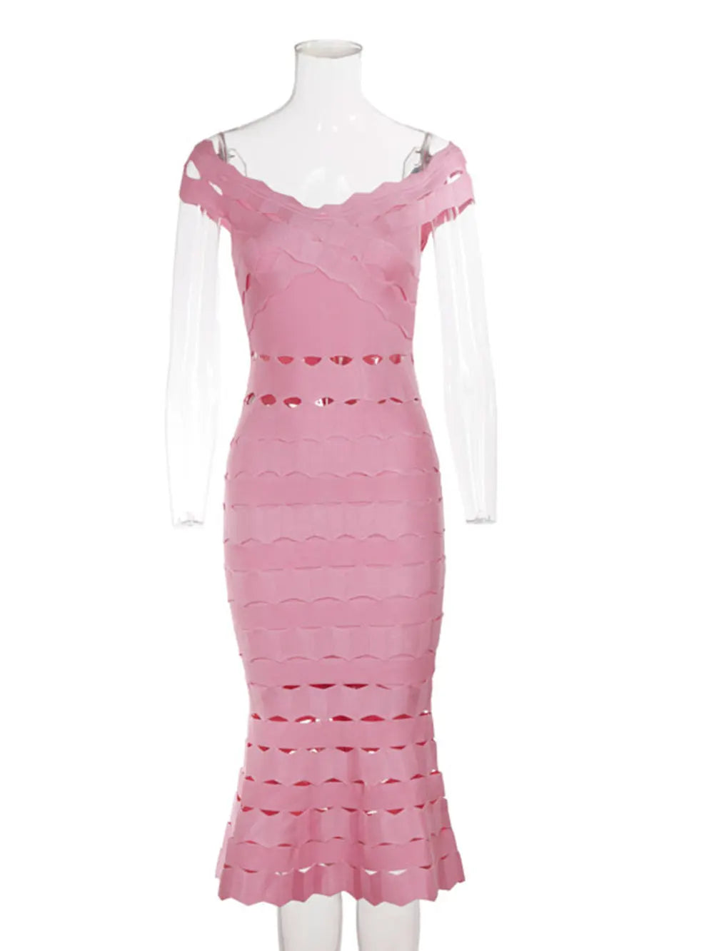 2025 Spring Sexy Women Hollow Cut Design Bandage Dress with One Collar Shoulders Bodycon Backless Midi Dress Club Party Vestidos