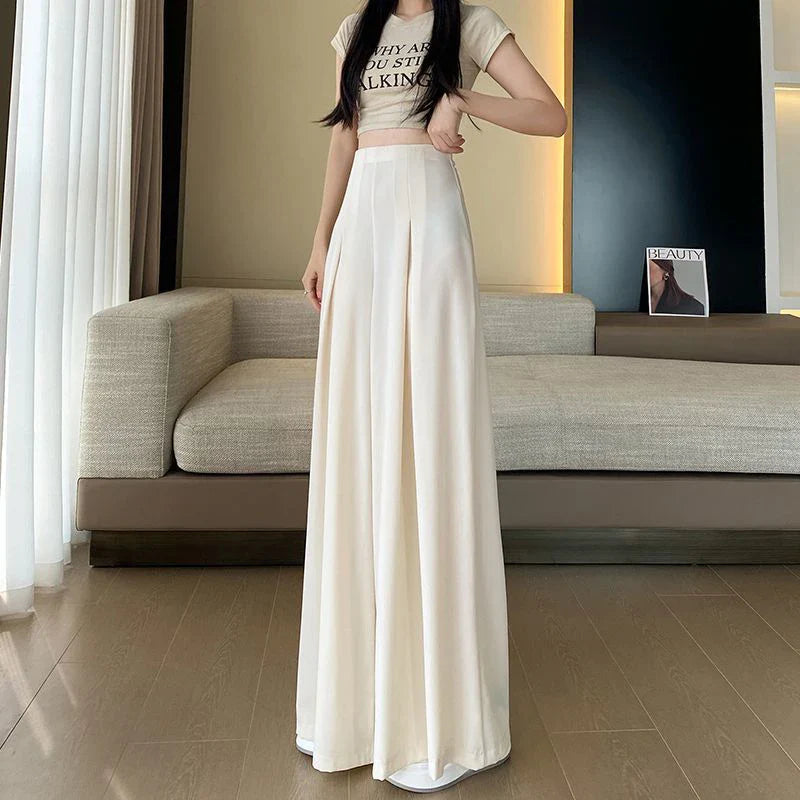 Wide Leg Pants Women Elegant Hight Waist Korean Suit Sweatpants Streetwear Loose Casual Female Draped Full Length Trousers