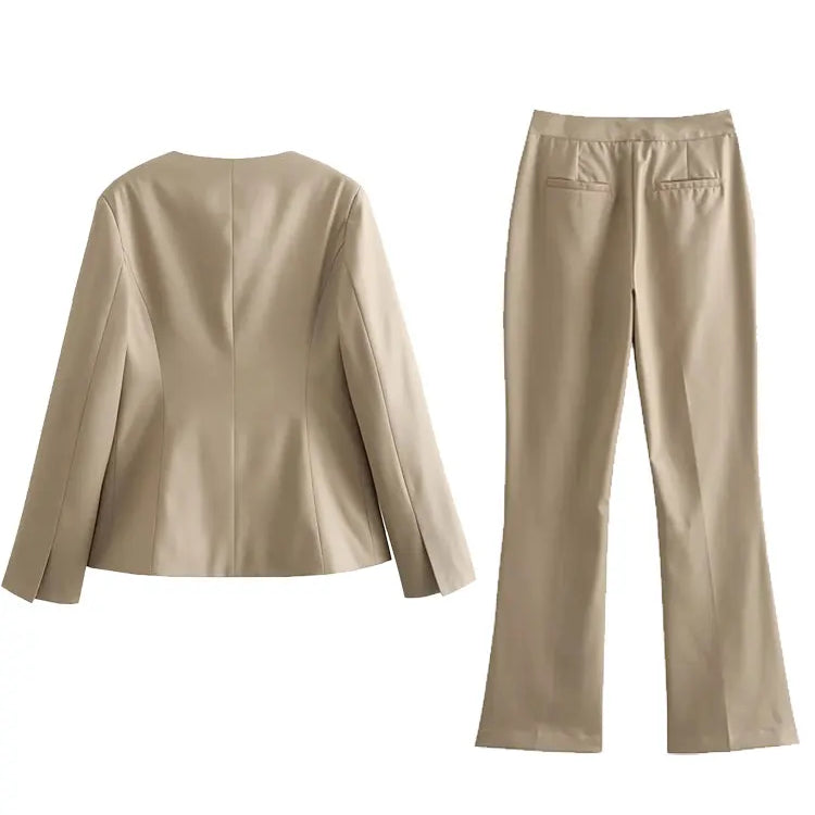 TRAF Spring Women's Khaki Office Lady Blazer Suit Single Breasted Jacket High Waist Women's Slightly Spicy Zipper Pants Set