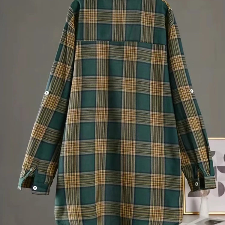 Plaid Medium Long Blouses Casual Style Loose Shirts Female Summer Beach Sunscreen Blouses Fashion Korean Style Female Blouses