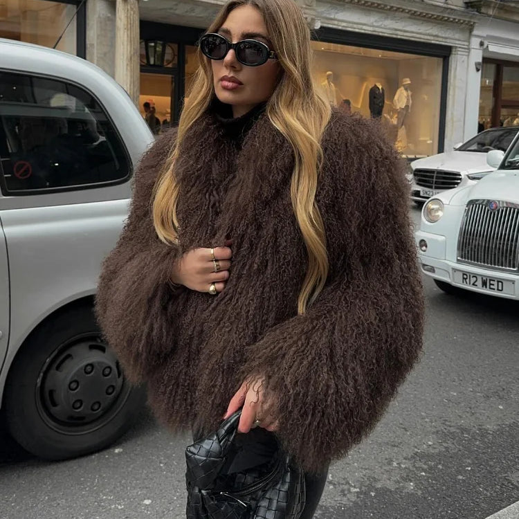 Winter New Fashion Solid Fluffy Fur Coat Women High Street Luxury Lapel Collar Faux Fur Jacket Female Casual Overcoats