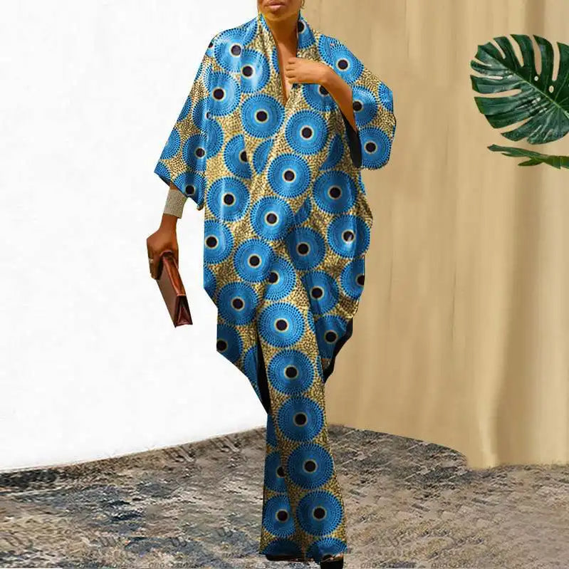 Plus Size 5XL VONDA Elegant Women Pants Sets 2024 3/4 Sleeve Elastic Waist Tops Trousers Casual Pleated Wide Leg Pants Suits