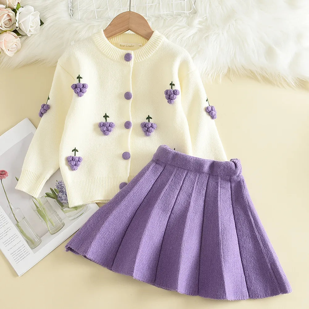 Bear Leader Baby Girls Clothes Set Autumn Winter Cartoon Grape Clothing Set New Kids Knitted Sweet Outfit Children Clothes Suit AX1492F