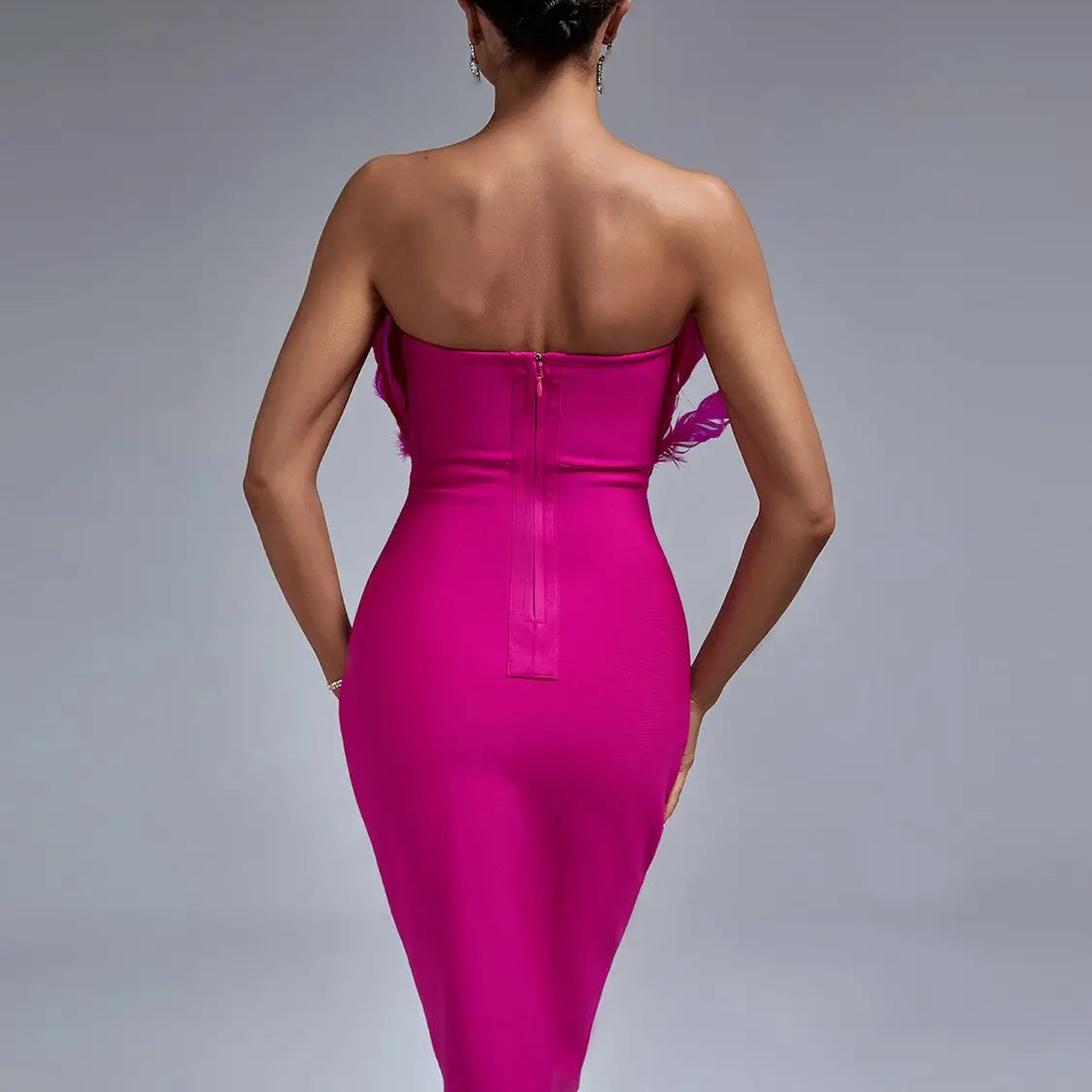 White Bandage Dress Women Feather Party Dress Bodycon Elegant Midi Sexy Strapless Evening Birthday Club Outfits Summer 2023