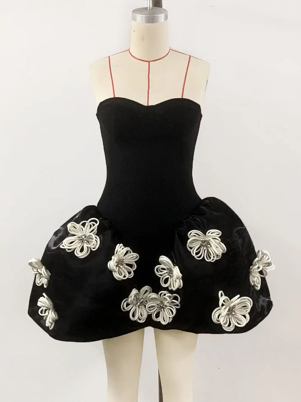 2024 Sexy Women's 3D Flower Decorative Puff Dress Strapless Sleeveless Backless A-line Mini Dress Cocktail Evening Party Vestido