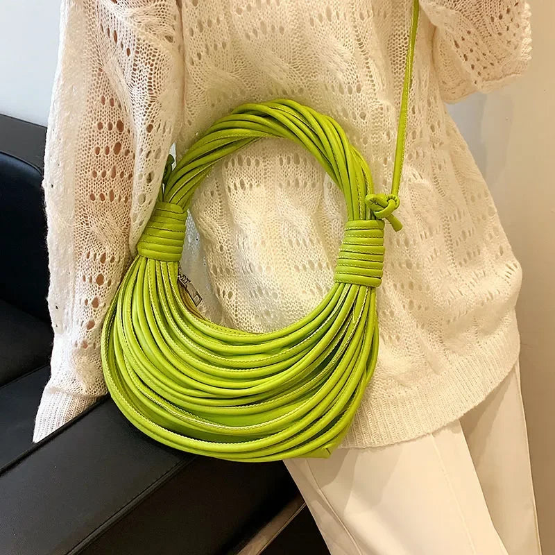 Luxury Women Handbags Designer Brand Handwoven Noodle Bag Rope Knotted Pulled Hobo Half-Moon Bag Green White Evening Clutch