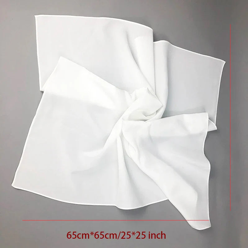 2020 New Women Silk Scarf Square Neck Shawls Lady White Solid Bandana Hair Band Kerchief for DIY Painting 65 by 65 cm