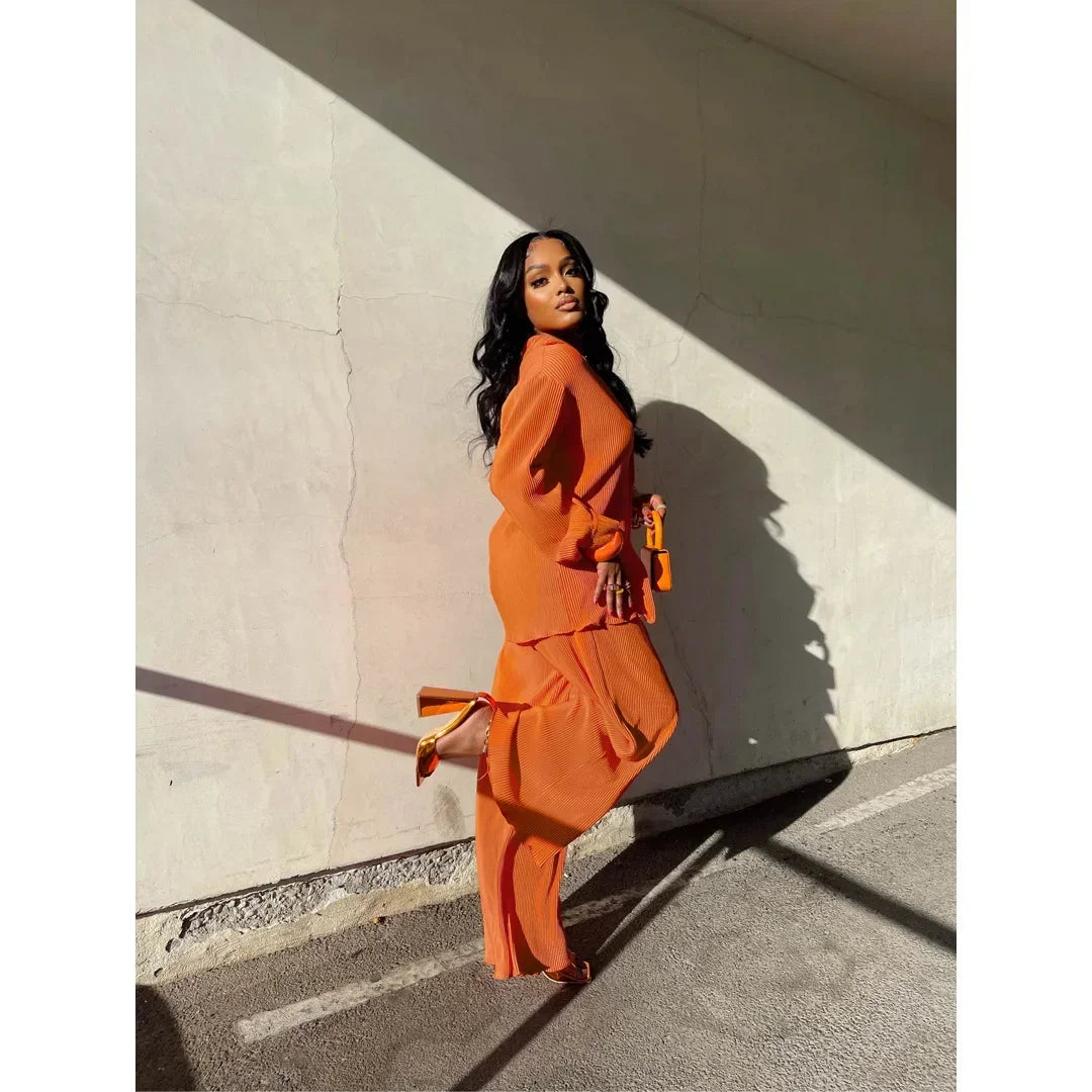 CM.YAYA Street Women's Set Long Sleeve Shirt Tops and Wide Leg Pants Elegant Tracksuit Two Piece Set Sweatsuit Fitness Outfits